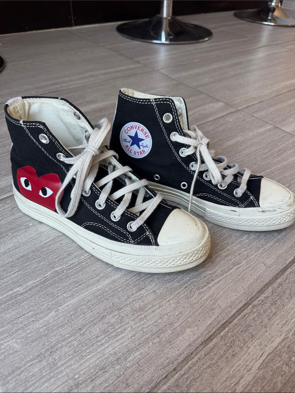 Converse Black High-Top Sneakers with Red Heart Graphic
